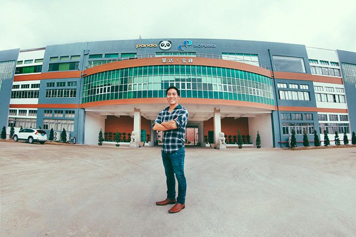 Founder Michael Lee outside the Panda factory in Shenzhen China