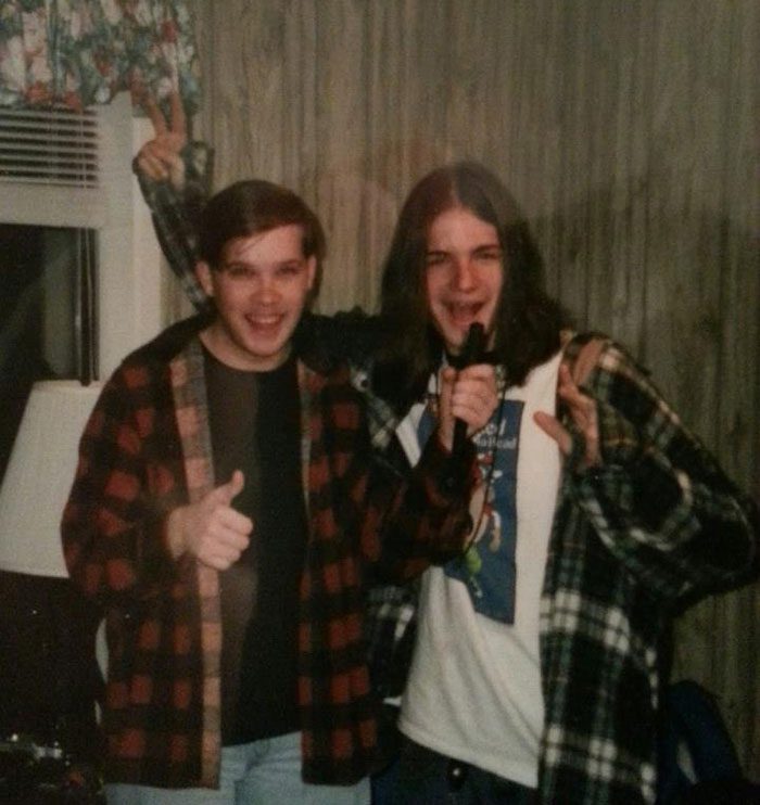 My buddy B.J. and I goofing around just a few short years before I discovered board games. I’m in the red flannel shirt. How very 90’s of me!