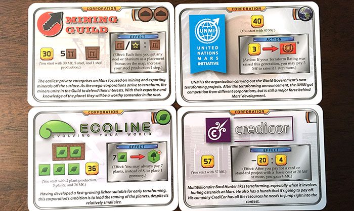 Terraforming Mars corporation cards