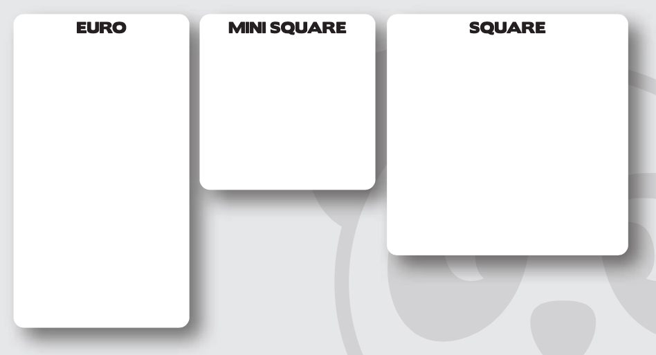 Euro, Mini square, and Square cards