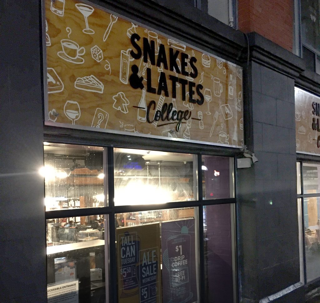 Outside Snakes & Lattes College