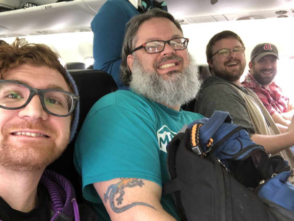 The Meeple Mountain crew on our WestJet flight.