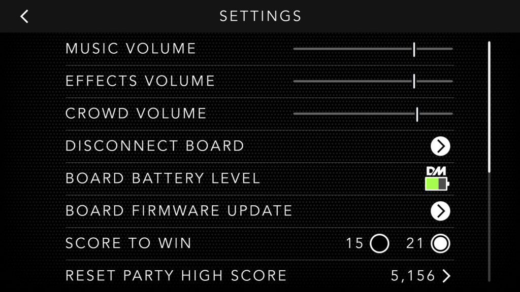 Dropmix settings screen