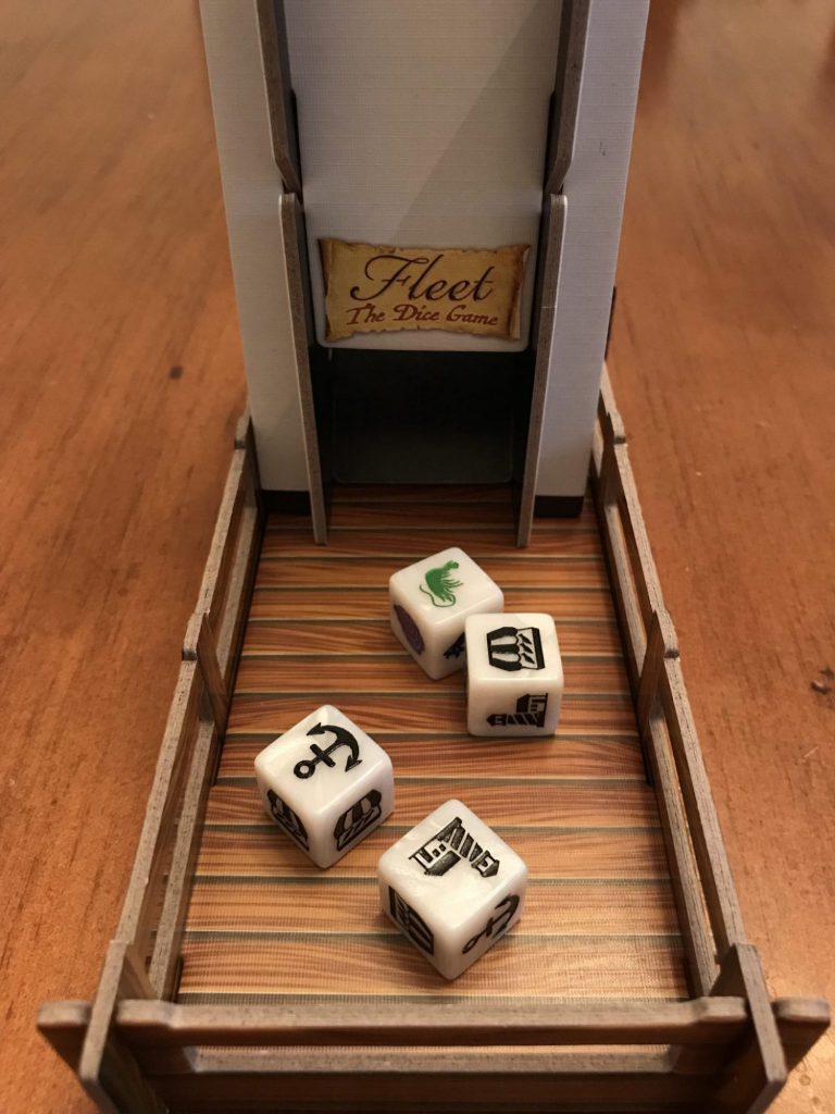 Fleet Dice Game dice tower comes with the deluxe version