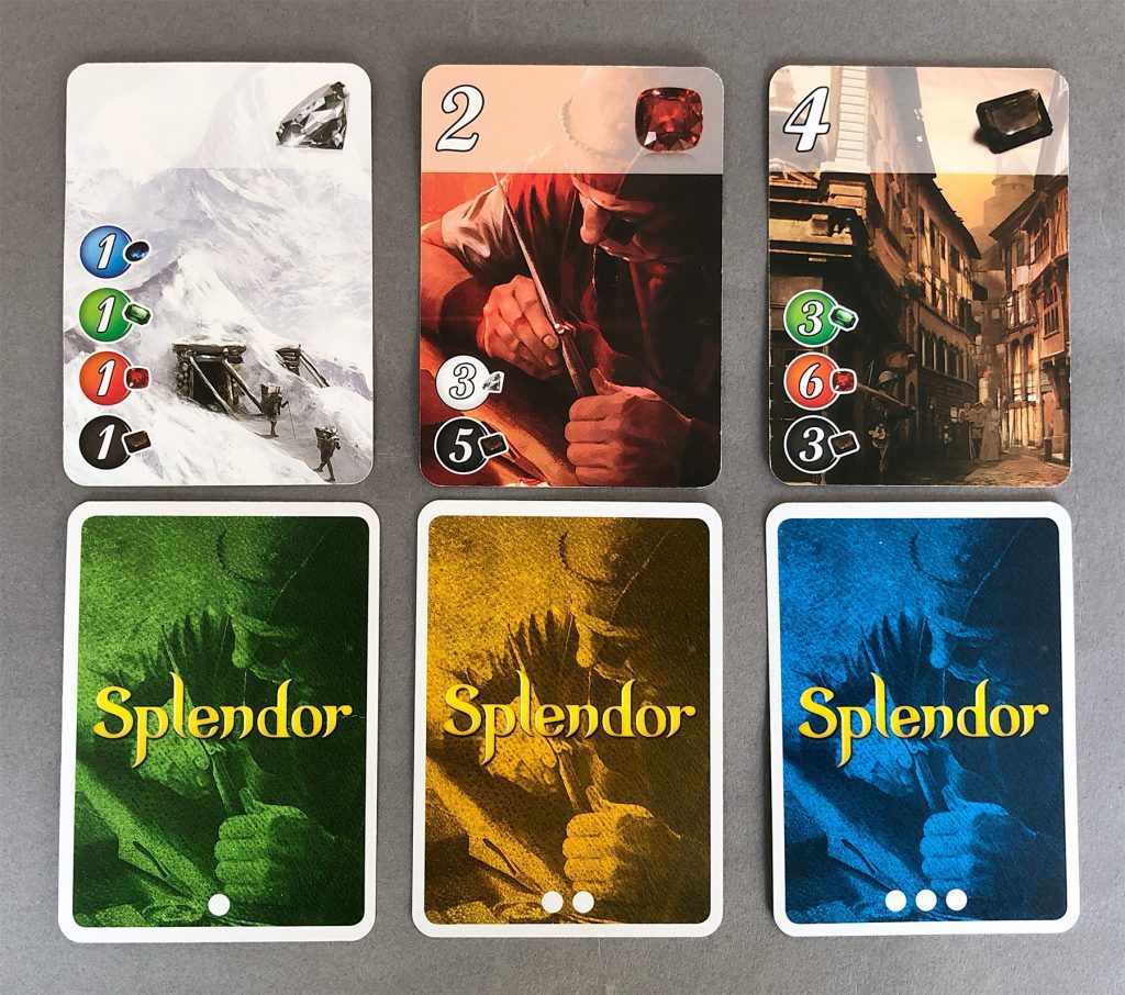 The three levels of Splendor cards