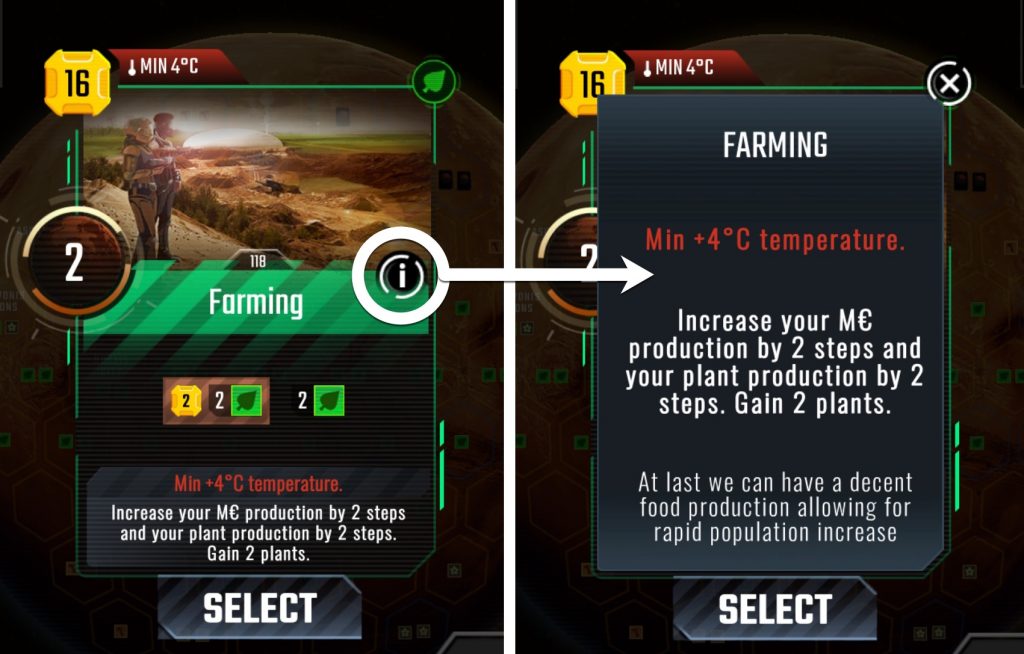 Two separate images of a Farming Project Card. 
