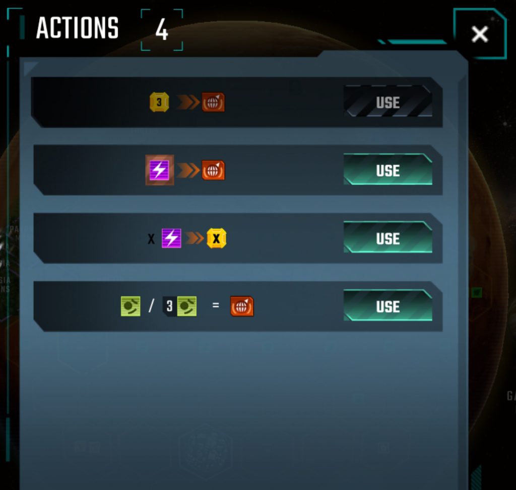 The Actions area shows you all of the Blue Event Actions you have available to you.