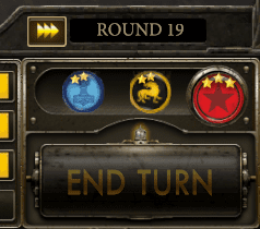 Just above the End Turn button are icons for each faction and the number of Stars they’ve accumulated