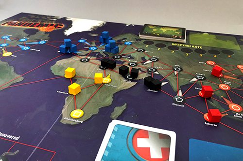 Pandemic set up with the standard cubes as viruses.