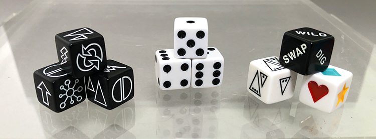 The various dice used in the Arcade games