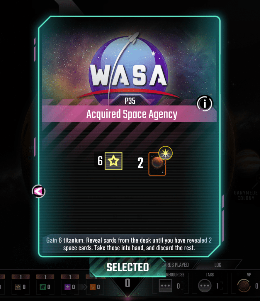 The Acquired Space Agency card