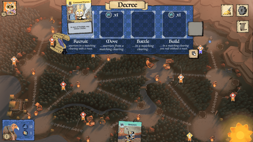Adding a Rabbit card to the Recruit section of the Eyrie Dynasties’ Decree. Now, as part of every turn, it must Recruit a new warrior in a Rabbit grove.
