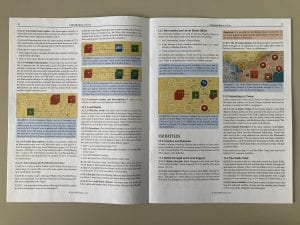 Show a sample of the rulebook and its contents.