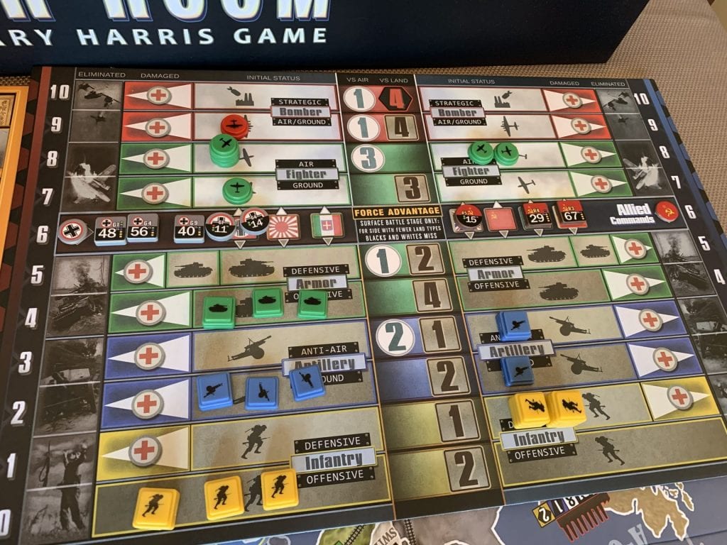 War Room Battle Board with Units for Axis and Allied Forces