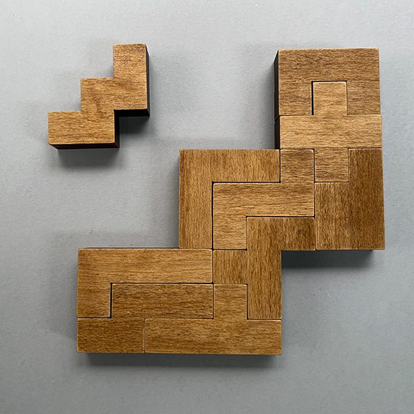 The W pentomino alongside a larger W made of other pentominoes.