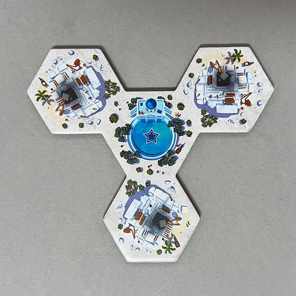 I'm sure there's a name for this shape: three equilateral hexagons spaced equally around three sides of a fourth hexagon. But I don't know what that is.