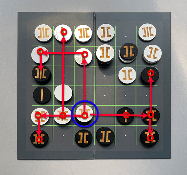 An example of how a stacked II piece might move on the board.