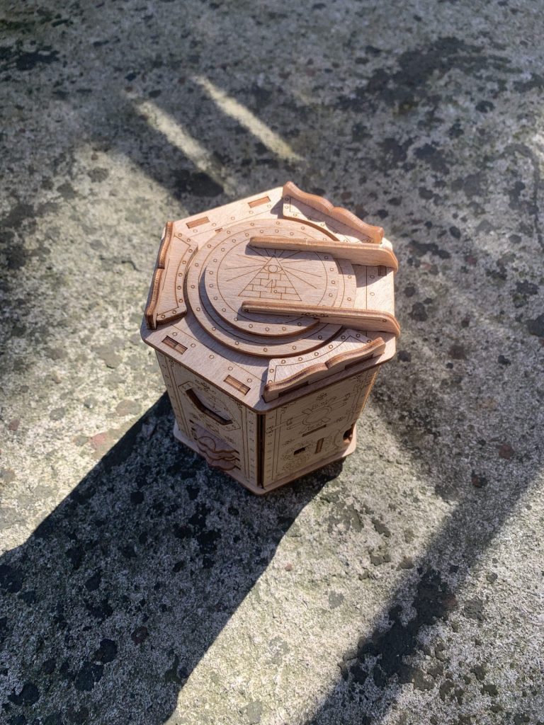 The Fort Knox Box, a wooden hexagonal cylinder.