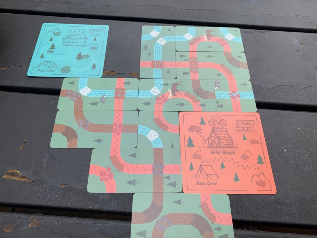 A Trailblazers play area, with tiles set on the table.