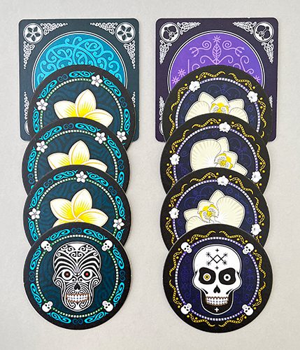 The Blue and Purple flower and Skull cards.