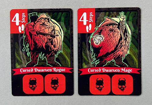 Cused Dwarf cards. Despite being given different classes, there are no special powers for the different Dwarves.