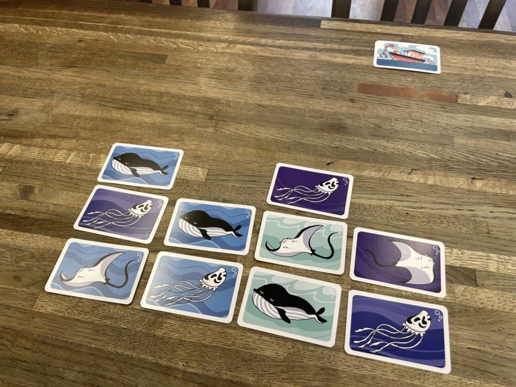 An early game setup, with two full rows and a half-row of fish.