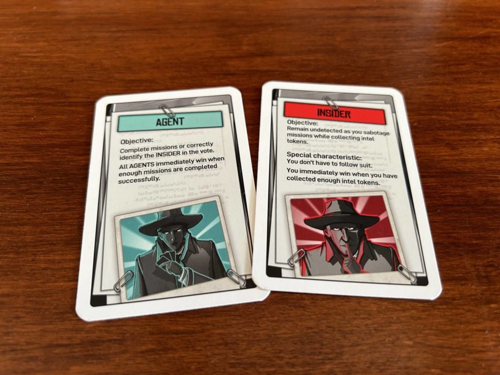 Two role cards, one for an Agent and one for an Insider.