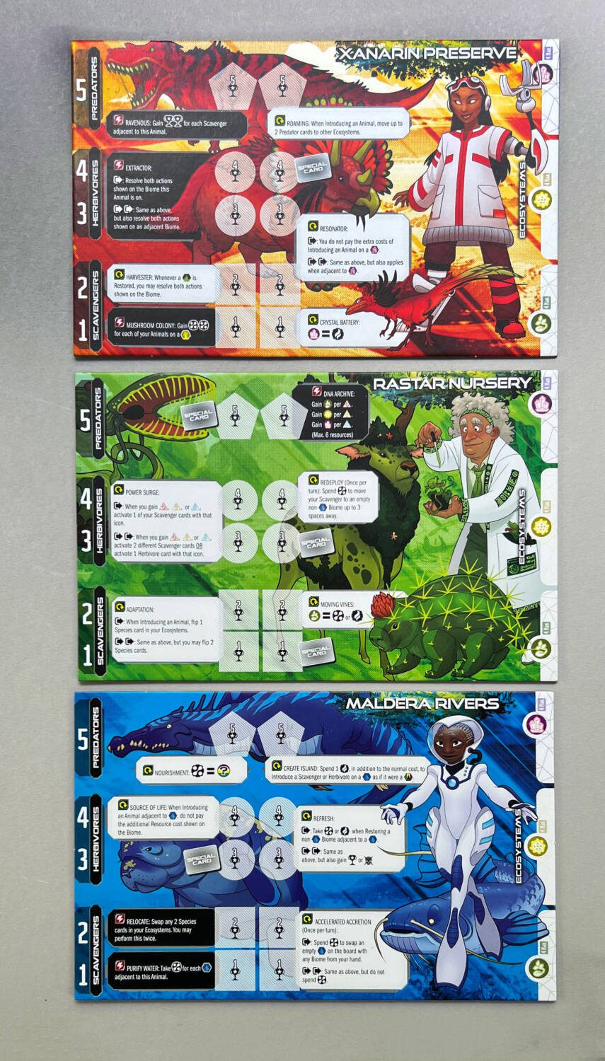 Examples of three other colorful player boards