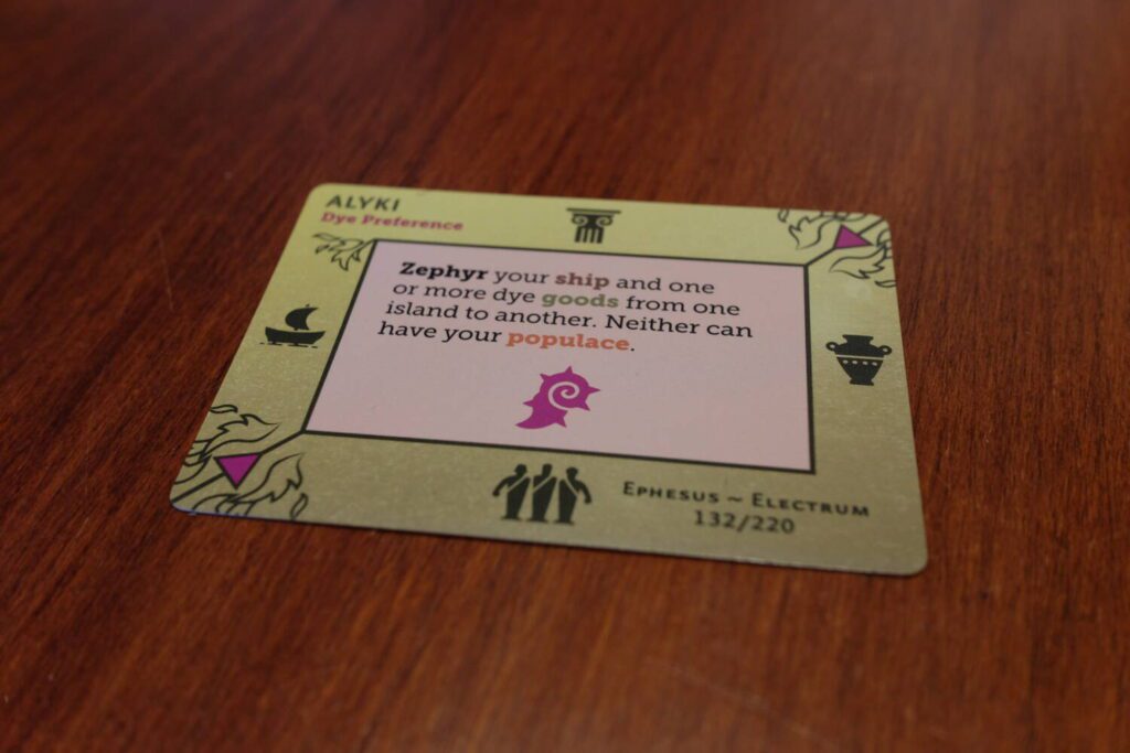 A single card, which has four icons along the edges and a block of text in the middle.