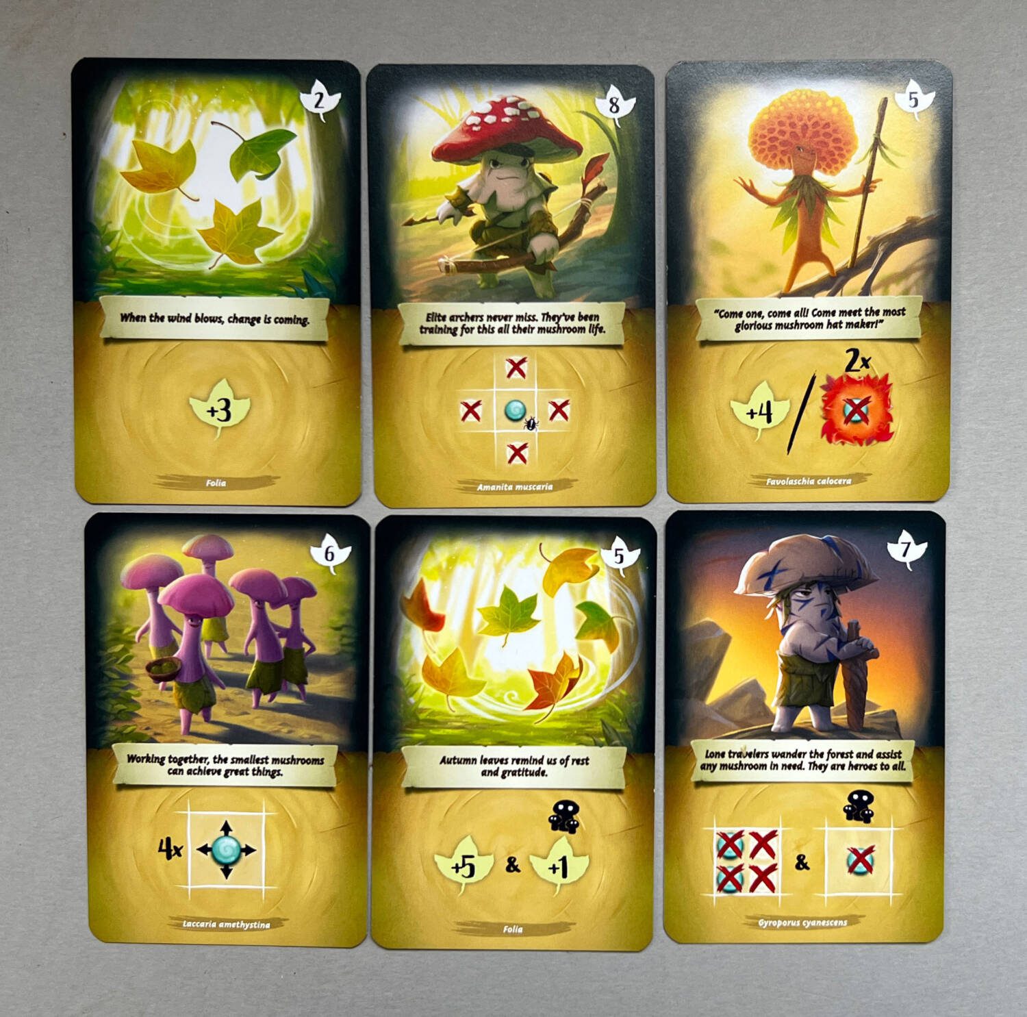 Additional cards that can be purchased with Leaves during the game.