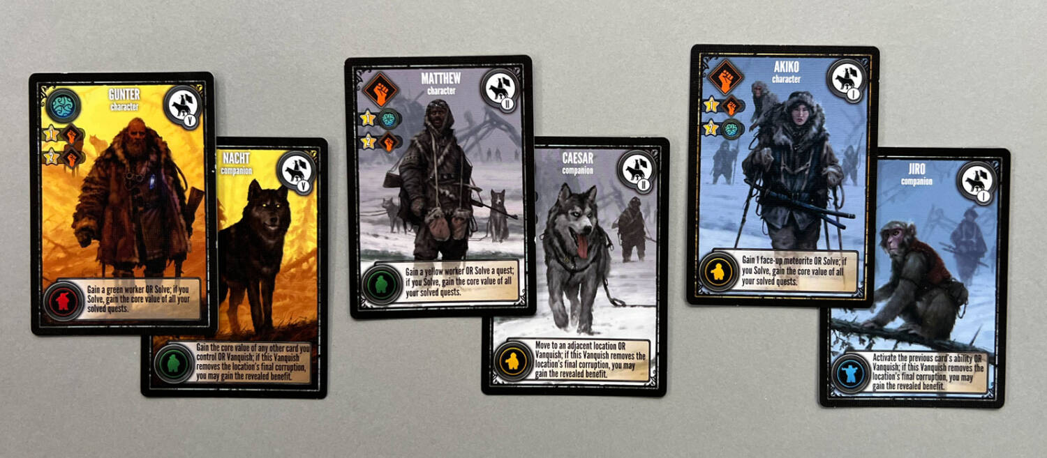 Three of Expeditions' characters and their companions.