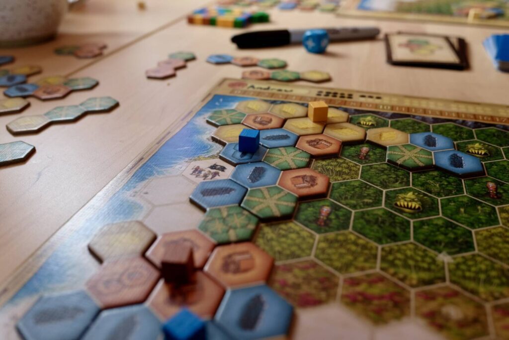 A close up of some tiles on the island board.