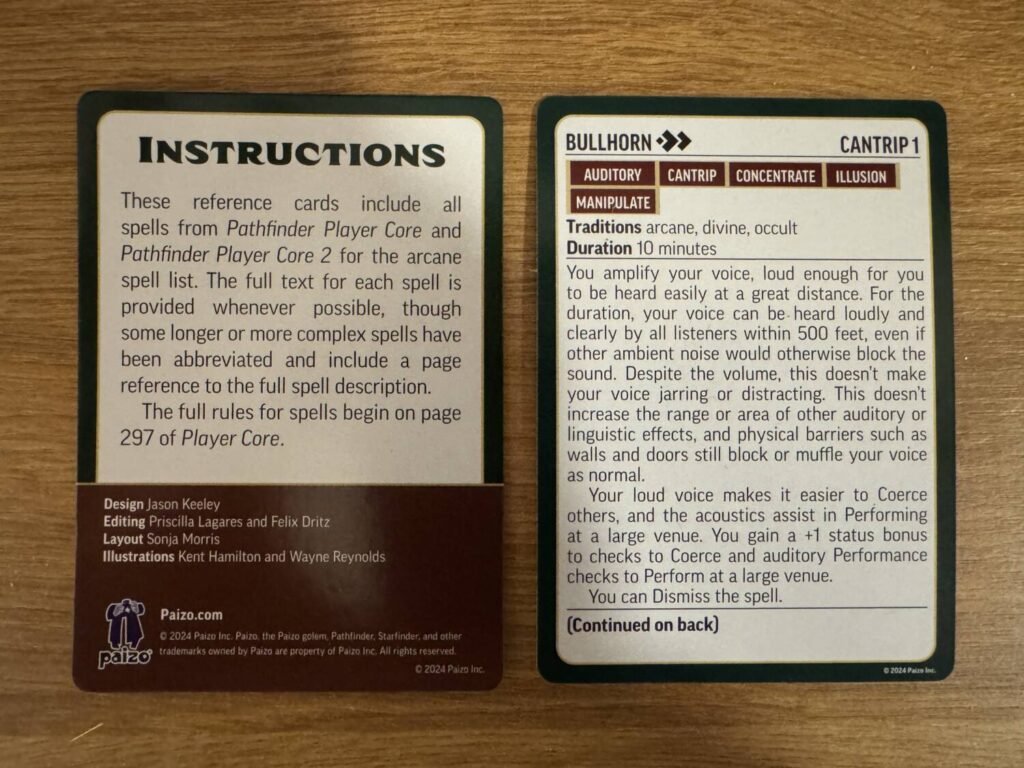 Pathfinder Remaster Spell Cards