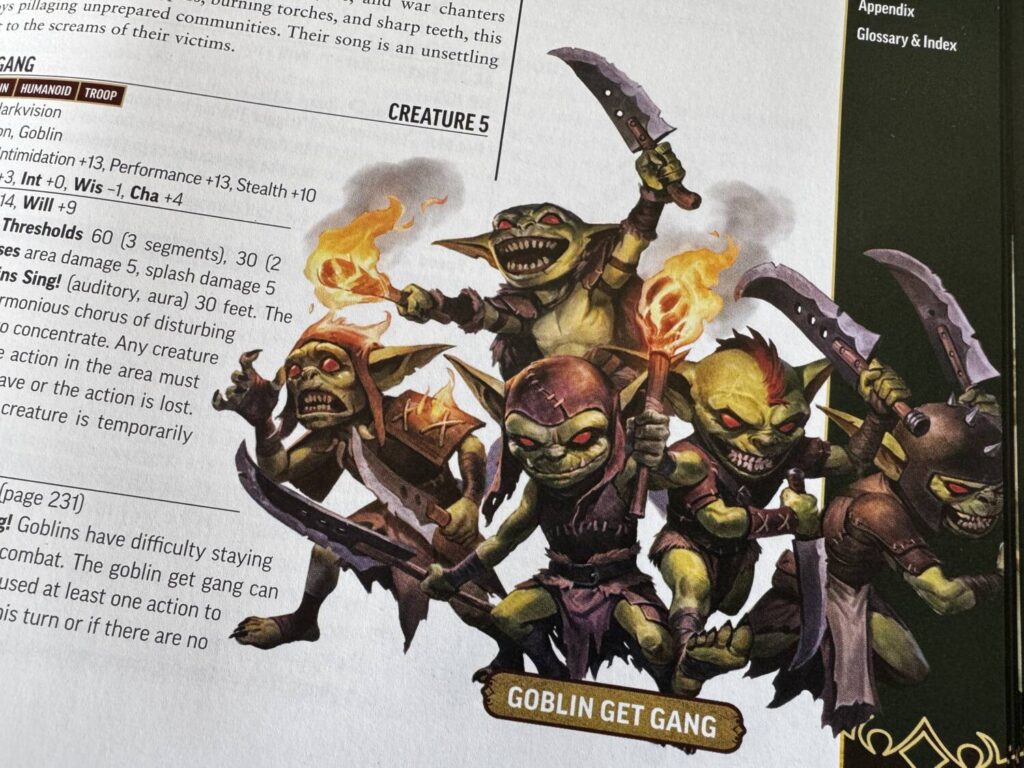 Image showing a goblin gang holding torches and crude weapons from Pathfinder NPC Core.