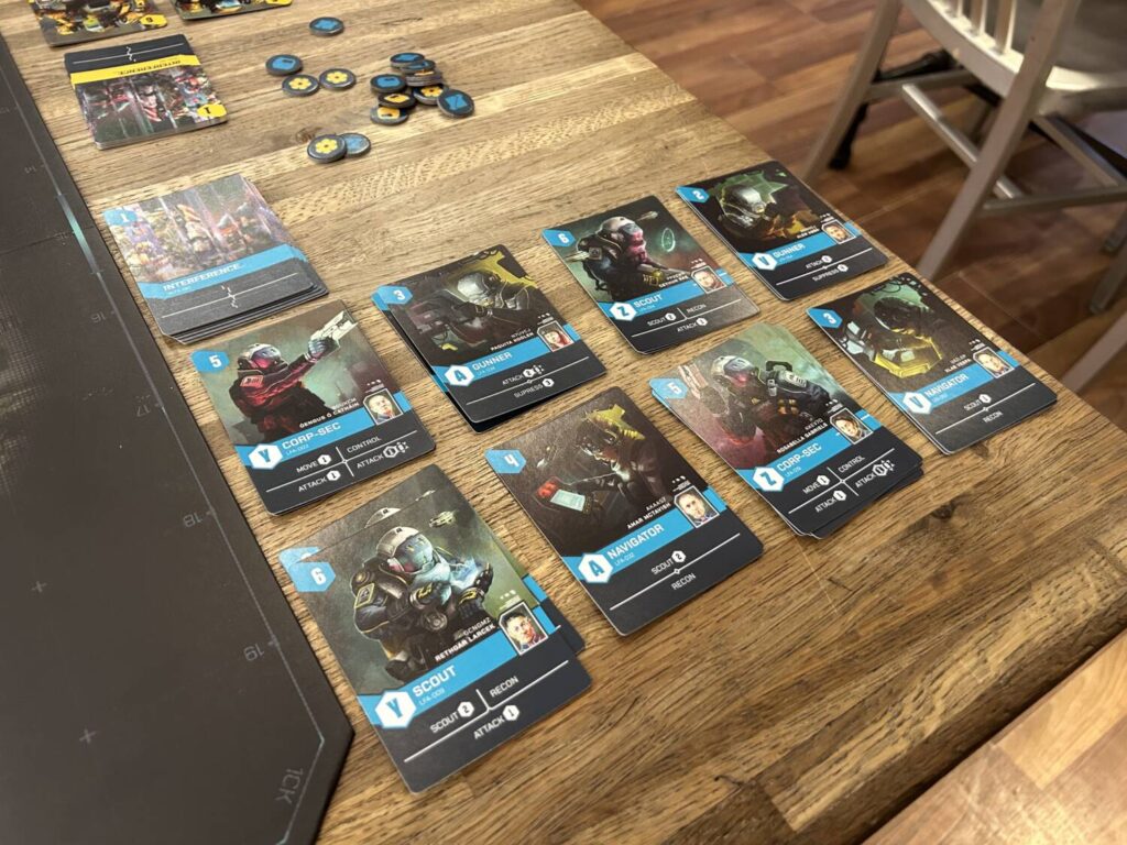 Two rows of cards for various units, standing ready to be drafted into my deck.