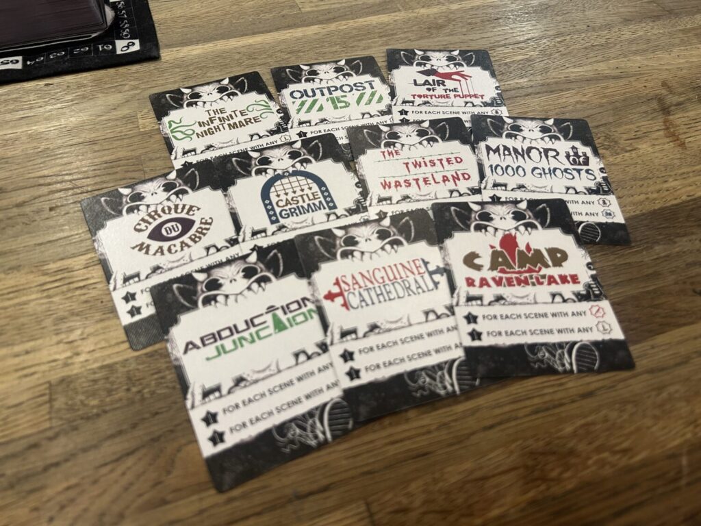 Ten cards arranged on a table.