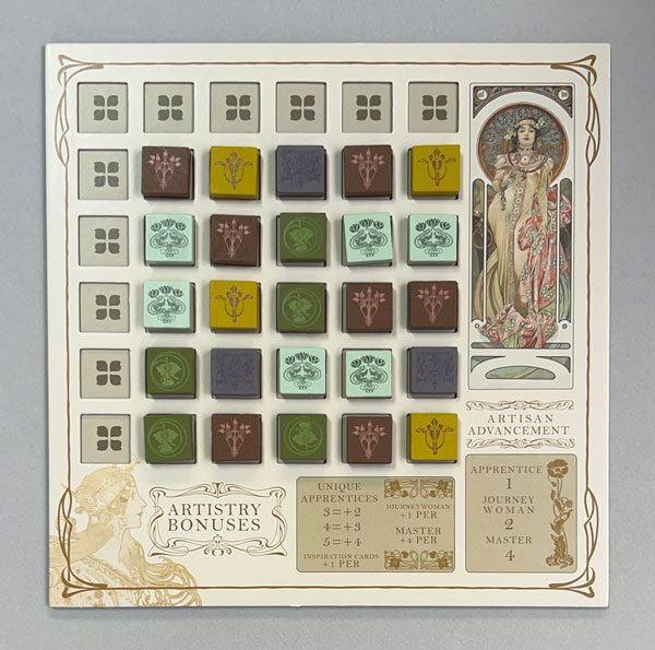 The Market board randomly filled with tiles for three-player game.