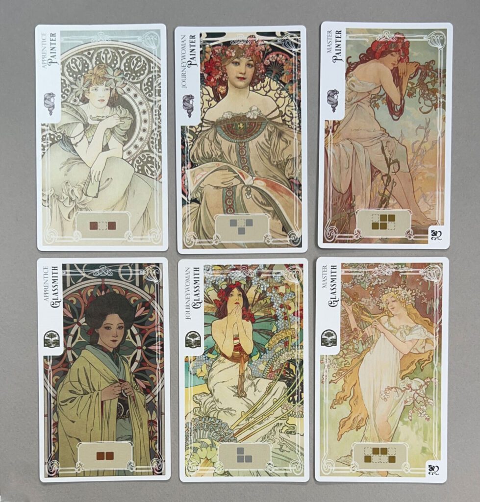 Apprentice, Journeywoman, and Master Artist cards.