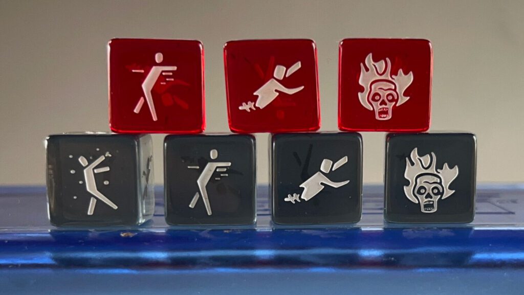 The red and black Zombie dice.