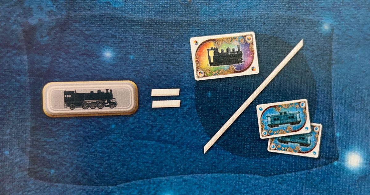 Ferry spaces will show some number of black engines. To claim these spaces, you'll need to use one Engine or two matching train cars.