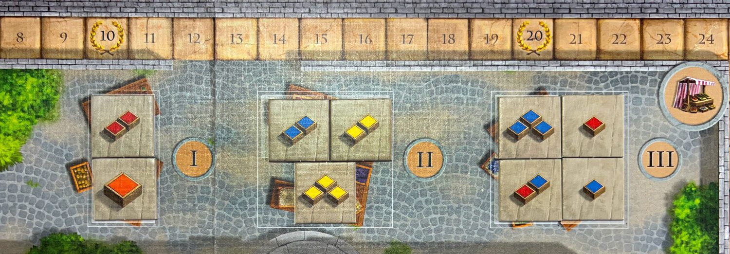 The dye market for a three-player game.