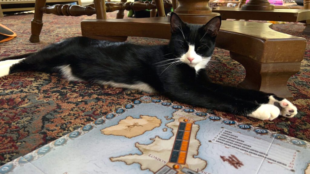 Gizmo preparing to set either black or orange train cars out of Edinborough