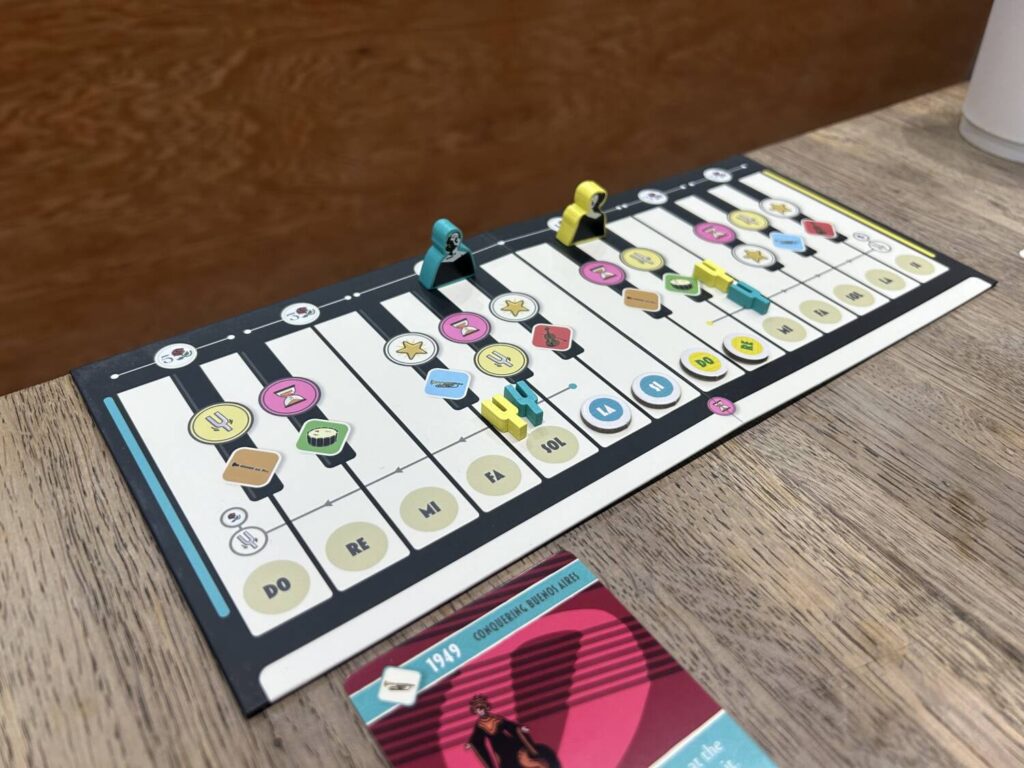 The piano board, which is covered in icons.