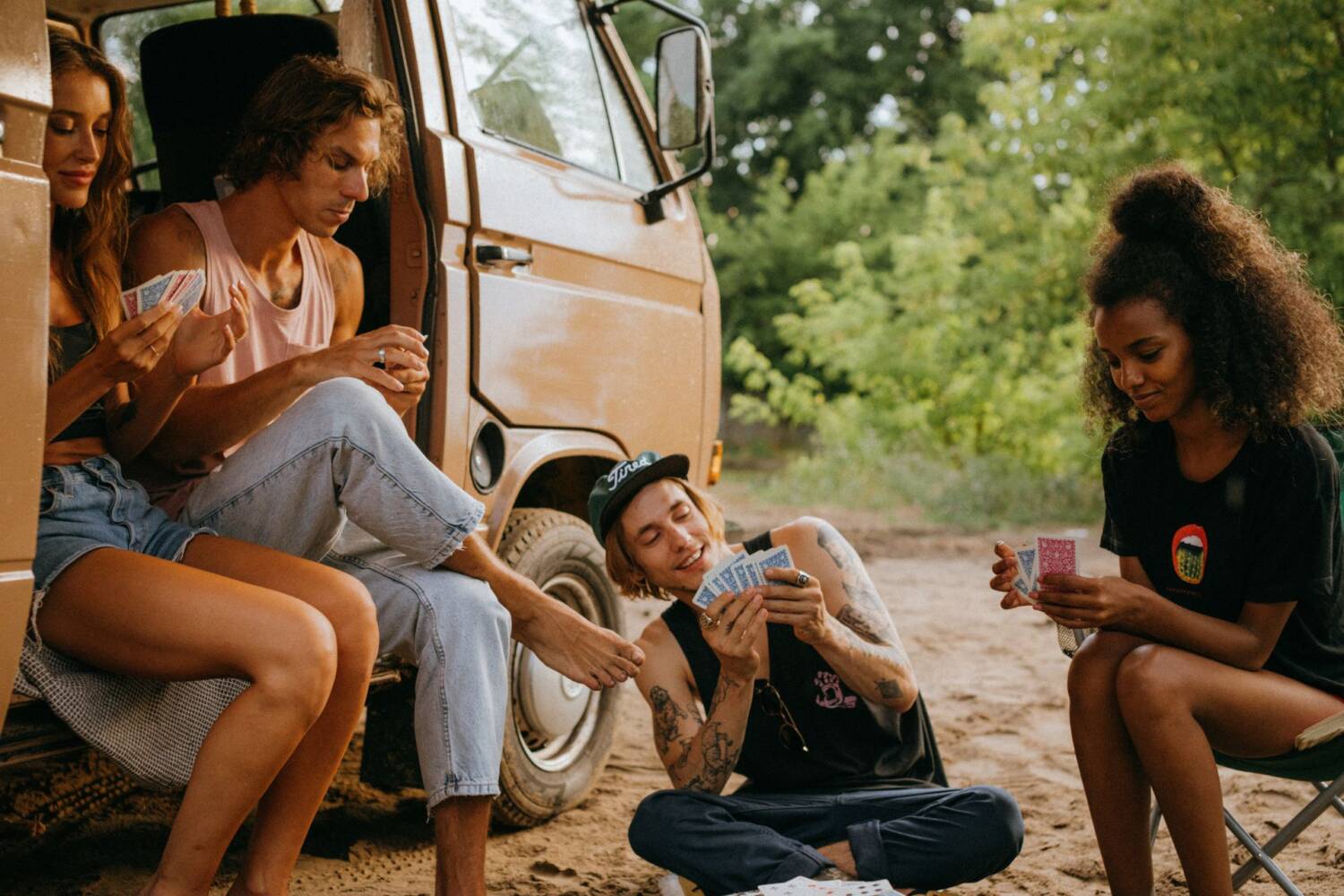 Campers play cards
